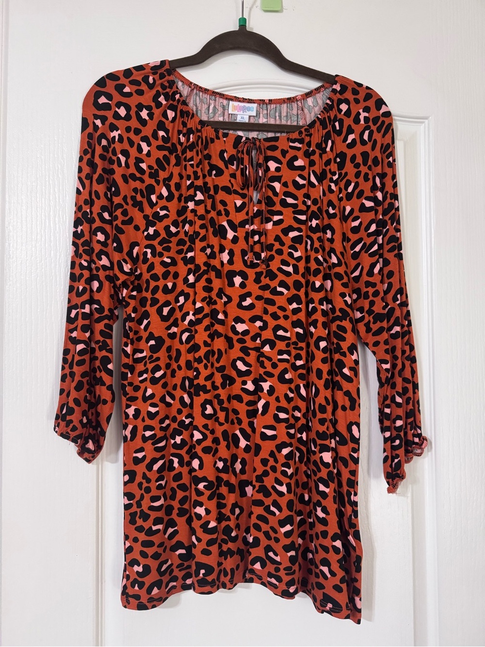 LuLaRoe Debra Rust and black Leopard Print Peasant Tunic NWT Size XL